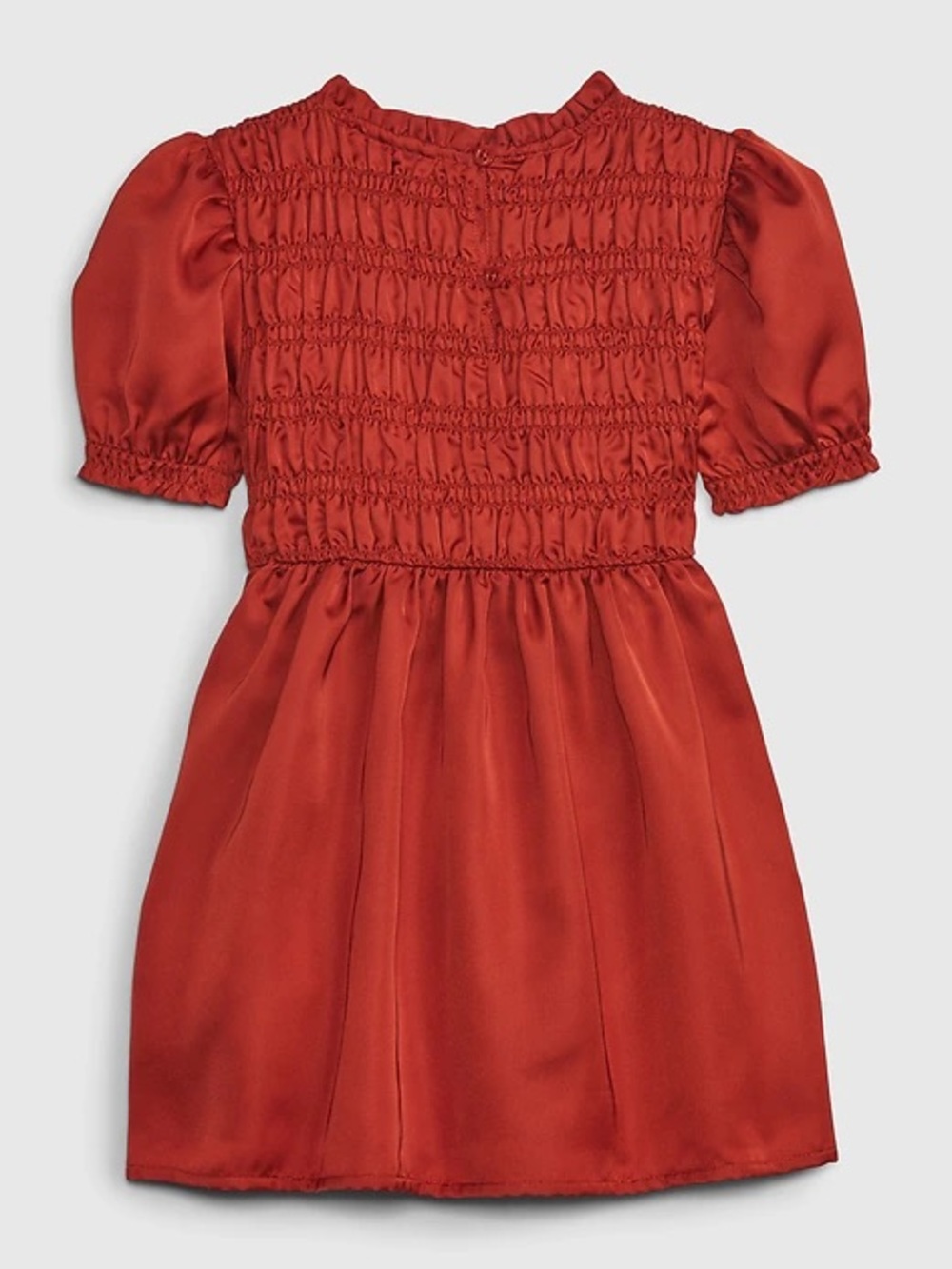 GAP Brick Red Smocked Puff-Sleeve Dress